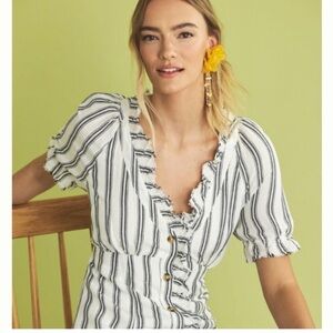 NWT Pilcro  Anthropologie Ruffle collar button-down linen blend Midi dress sz2